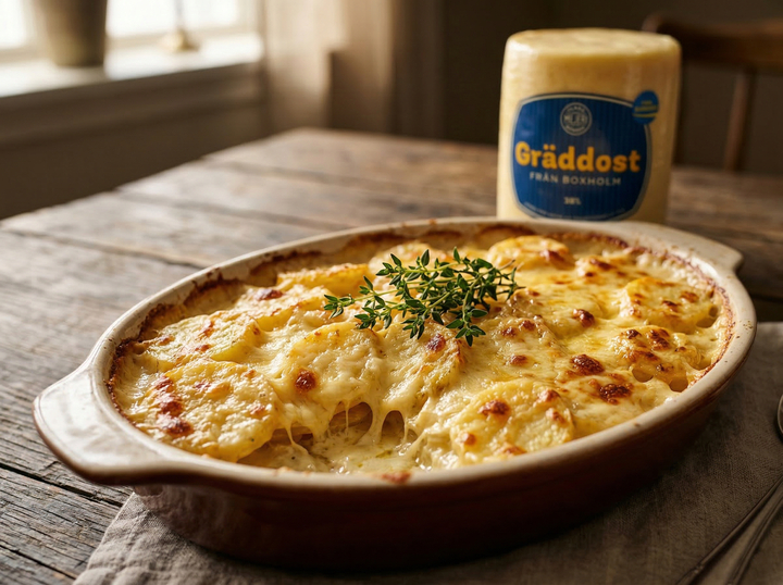 Ostgratinerad potatis med Gräddost